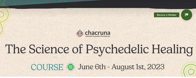 Página do curso online The Science of Psychedelic Healing (a ciência da cura psicodélica)