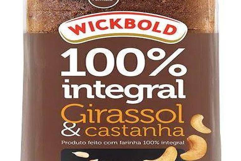 Imagem mostra pão de forma Wickbold com rótulo antigo, no qual havia a mensagem "100% Integral"