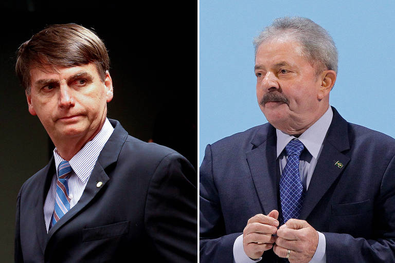 Bolsonaro e Lula de cabelo curto e bigode