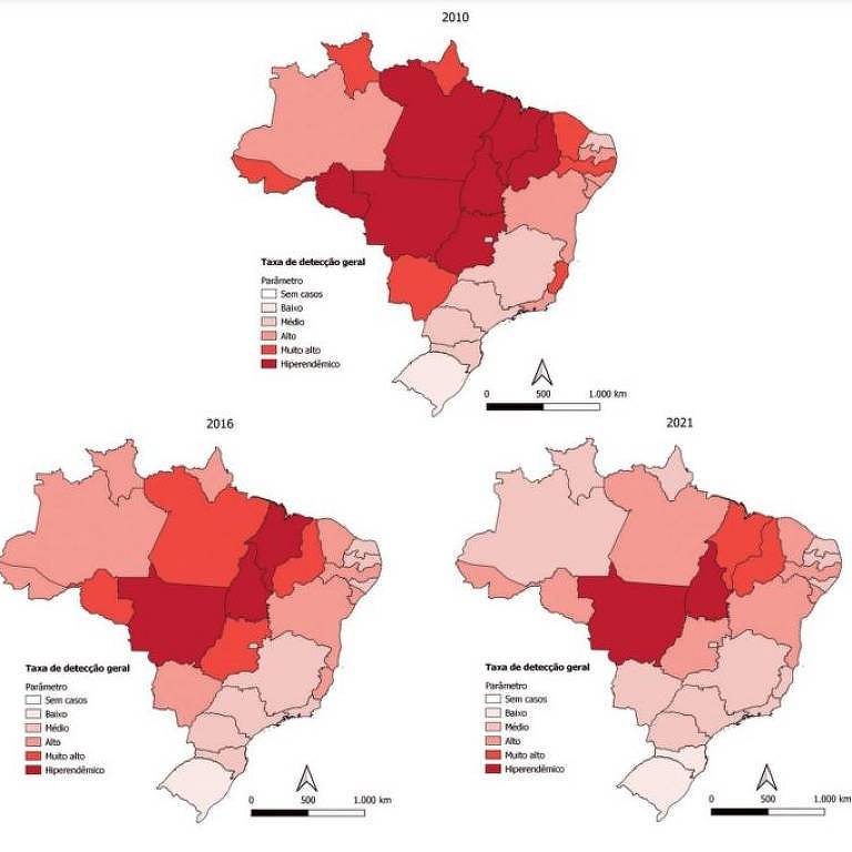 Três mapas do Brasil em um gráfico
