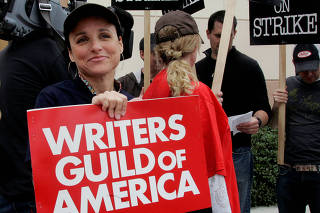 FILE PHOTO: Actress Julia Louis-Dreyfus joins picket line with Writers Guild America members in Burbank