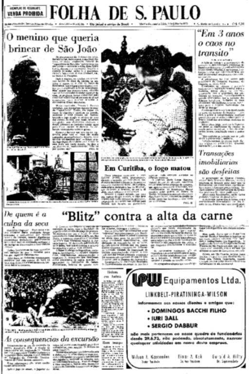 Primeira Página da Folha de 4 de julho de 1973