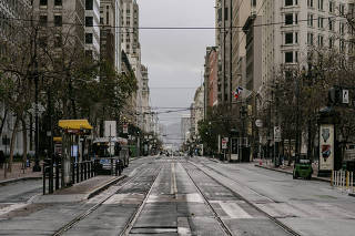 Market Street on a Saturday afternoon in downtown San Francisco, Calif., Dec. 10, 2022. (Aaron Wojack/The New York Times)