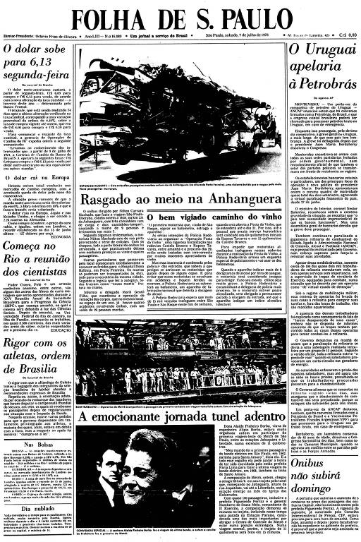 Primeira Página da Folha de 7 de julho de 1973