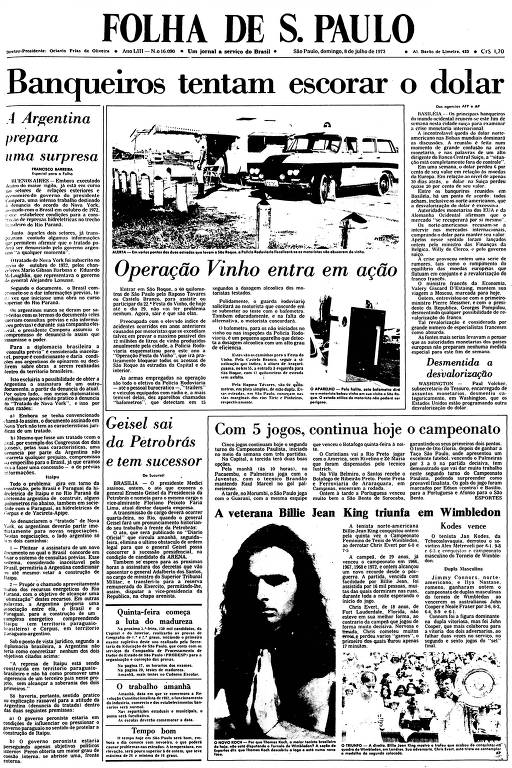 Primeira Página da Folha de 8 de julho de 1973