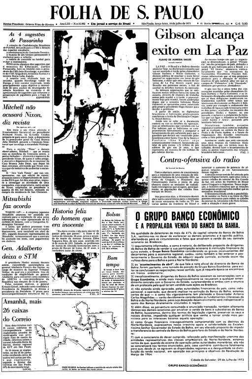 Primeira Página da Folha de 10 de julho de 1973