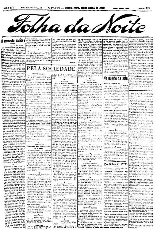 Primeira Página da Folha da Noite de 12 de julho de 1923