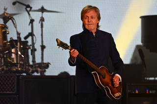 Paul McCartney performs on the Pyramid stage at Worthy  Farm in Somerset during the Glastonbury Festival