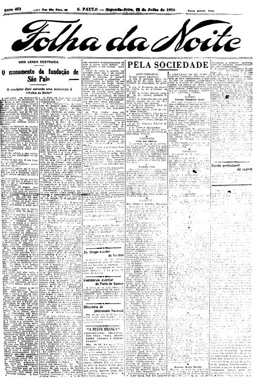 Primeira Página da Folha da Noite de 16 de julho de 1923