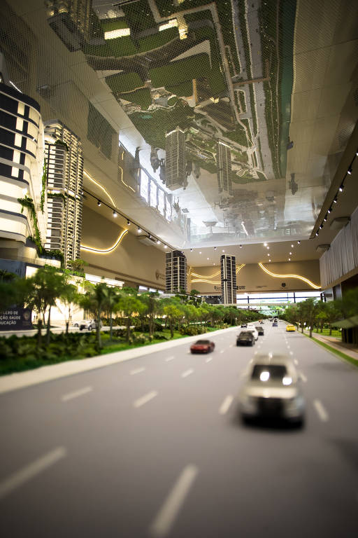 Destaque para o trajeto dos carros passando pelo Parque Global