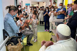 Pope Francis visits the children at the paediatric oncology department of Gemelli hospital, in Rome