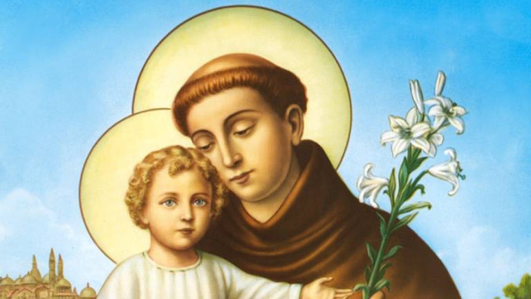 Ilustração de Santo Antônio de Pádua com o menino Jesus