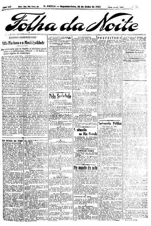 Primeira Página da Folha da Noite de 23 de julho de 1923