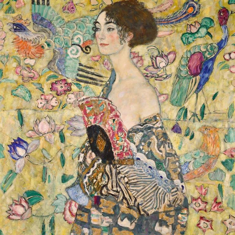 Quadro 'Dame mit Fächer', ou 'Dama com Leque', de Gustav Klimt