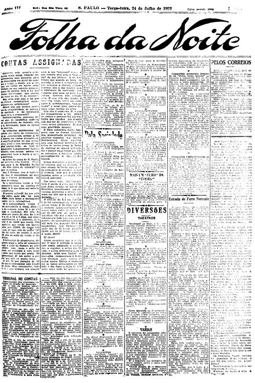 Primeira Página da Folha da Noite de 24 de julho de 1923