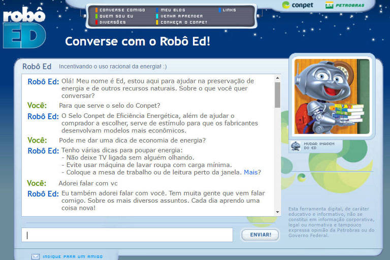 Exemplo de conversa com o Robô Ed