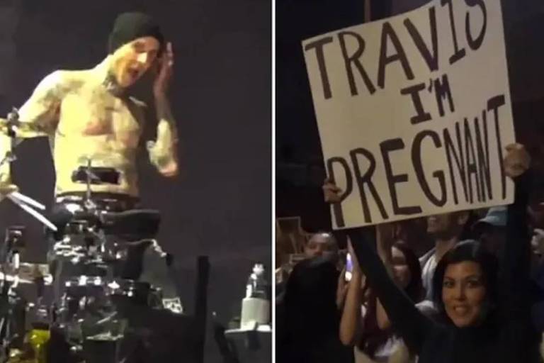 Kourtney Kardashian anuncia gravidez de Travis Barker durante show