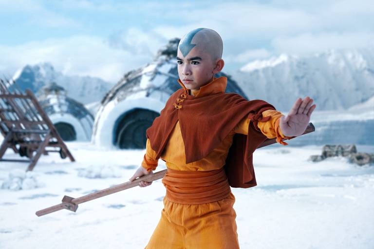Gordon Cormier como Aang na série "Avatar: O Último Mestre do Ar", da Netflix