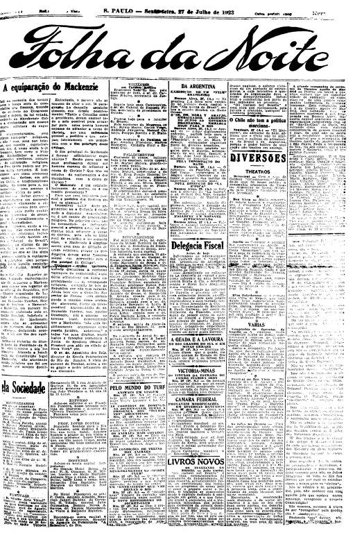 Primeira Página da Folha da Noite de 27 de julho de 1923