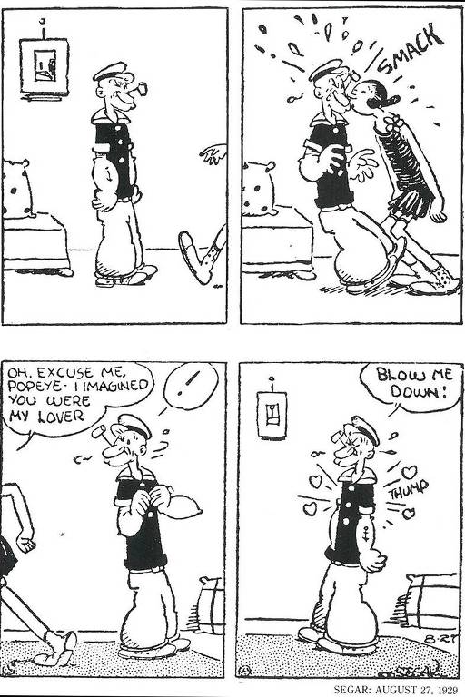 Popeye - Tira de 1929, no início do romance de Popeye e Olivia