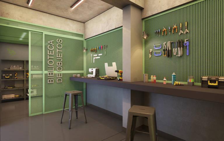 Espaço oferecido pela Planet Smart City para moradores emprestarem objetos