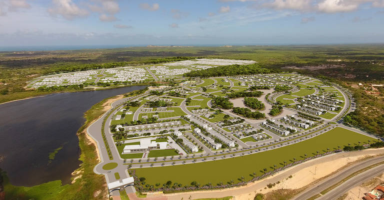 Imagem área de bairro inteligente planejado em Aquiraz, Ceará