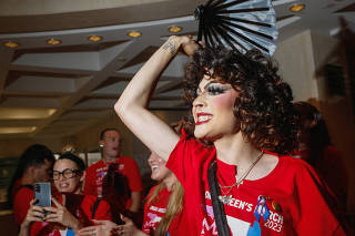 FILE PHOTO: Supporters of the drag community protest against Florida's 'Protection of Children' bill which would ban children at live adult performances, at the state capitol in Tallahassee, Florida