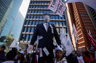 Labour unions protest against the high interest rates in Sao Paulo