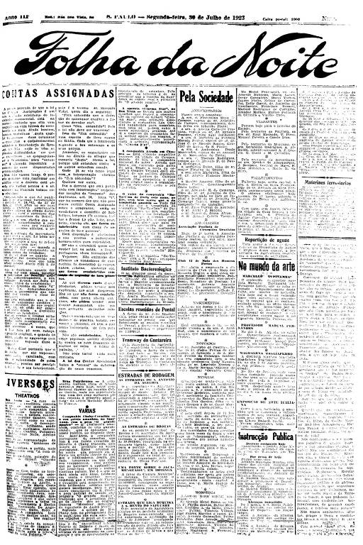 Primeira Página da Folha da Noite de 30 de julho de 1923