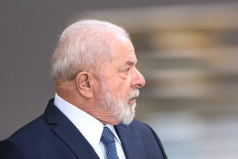O presidente Lula durante cerimônia com o mandatário argentino, Alberto Fernández, no Palácio do Itamaraty