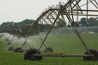 A new pivot-irrigation system is seen in Mill Creek, Indiana