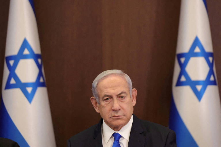 O primeiro-ministro de Israel, Binyamin Netanyahu, durante reunião semanal de gabinete, em Jerusalém