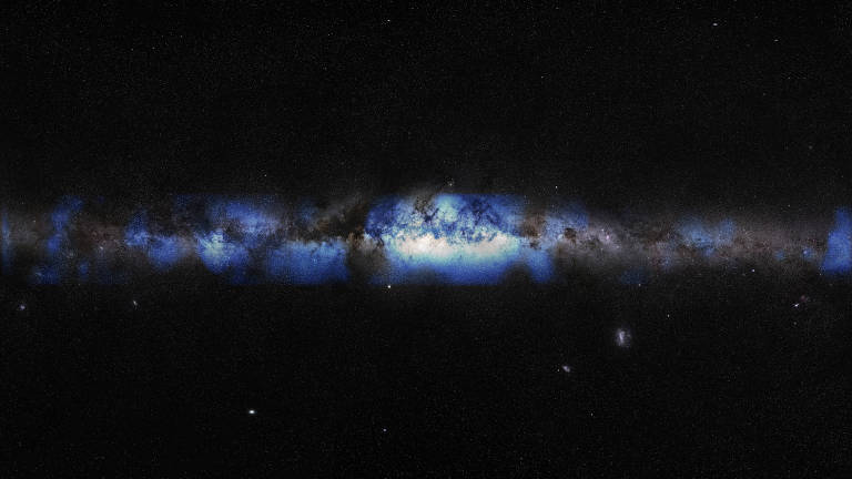 Impressão artística da Via Láctea vista com uma lente de neutrinos