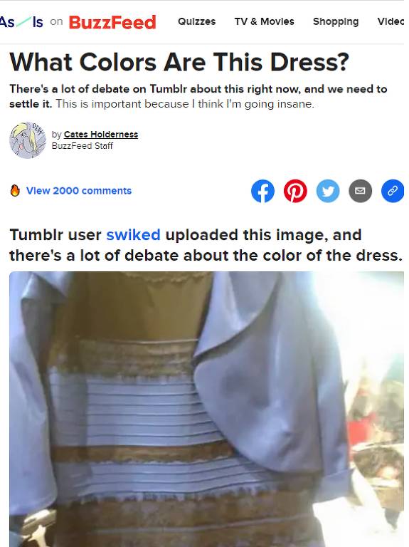 print da notícia do BuzzFeed que pergunta qual a cor do vestido 