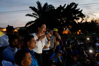 Venezuela opposition candidate Maria Corina Machado holds a rally ahead of the October presidential primary