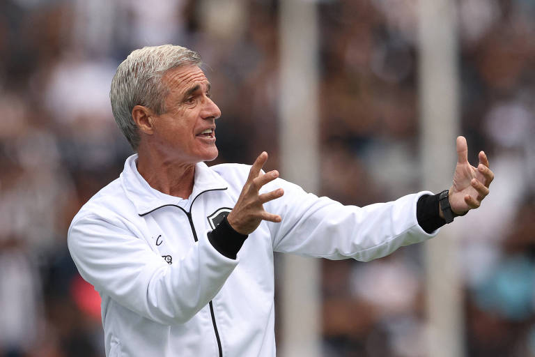 Luís Castro gesticula ao orientar o Botafogo em jogo contra o América-MG no Rio de Janeiro pelo Campeonato Brasileiro