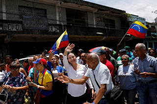 FILE PHOTO: Venezuelan opposition leader Maria Corina Machado holds a rally  ahead of the presidential primary, in Monagas State