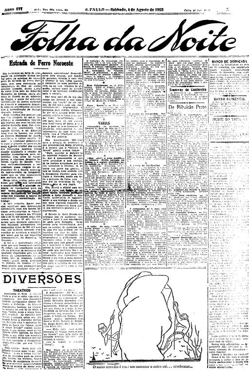 Primeira Página da Folha da Noite de 4 de agosto de 1923
