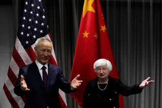 FILE PHOTO: U.S. Treasury Secretary Janet Yellen meets Chinese Vice Premier Liu He, in Zurich