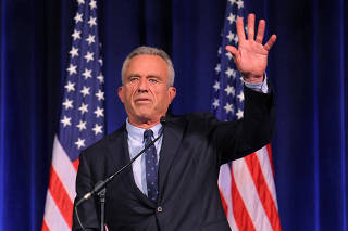 Democratic presidential candidate Robert F. Kennedy Jr. speaks at St. Anselm College in Manchester