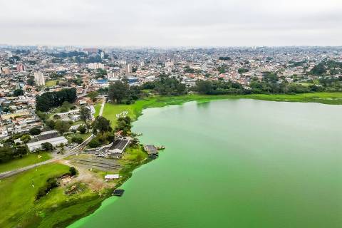 Vista aérea de trecho da Represa Billings, na zona sul de SP; Travessia de moradores por embarcação será entre os Parques Cantinho do Céu (Grajaú) e Mar Paulista (Pedreira)