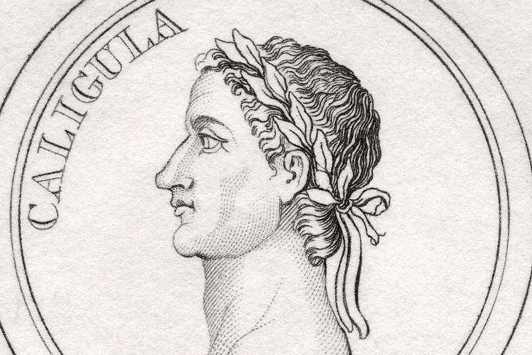 ilustração antiga do imperador Calígula, que está de perfil