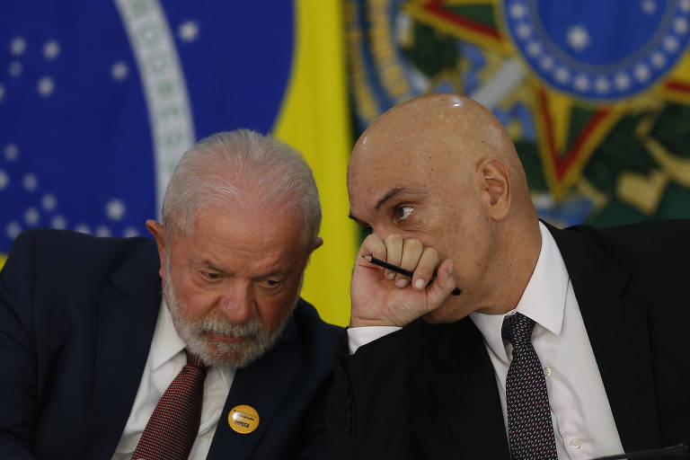 O presidente Lula (PT) e o ministro do STF Alexandre de Moraes no Palácio do Planalto, em Brasília