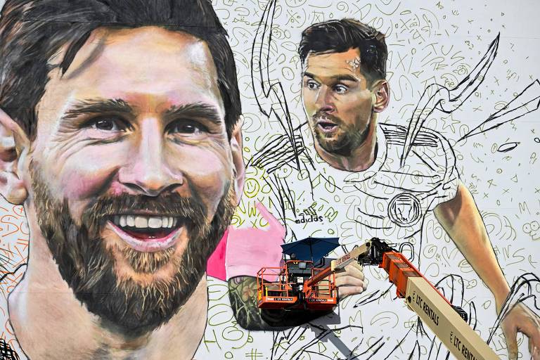 Messi é retratado pelo artista argentino Maximiliano Bagnasco em mural em Miami