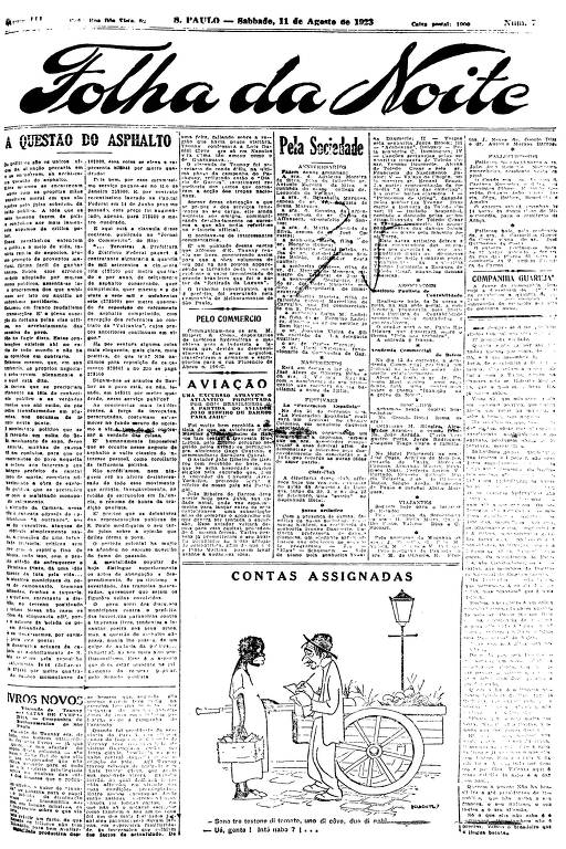 Primeira Página da Folha da Noite de 11 de agosto de 1923