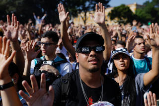 Brazilians attend evangelical march to celebrate Corpus Christi in Sao Paulo