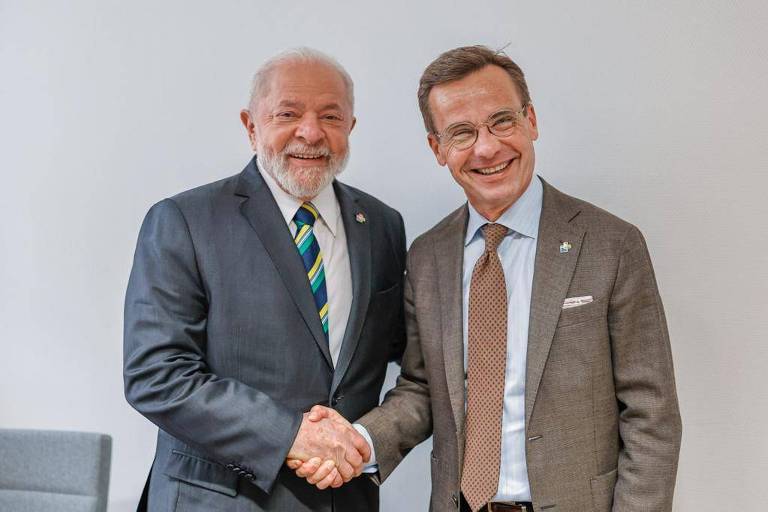  O presidente Lula e o primeiro-ministro da Suécia, Ulf Kristersson, em Bruxelas