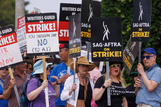 Hollywood actors and writers on strike in Los Angeles