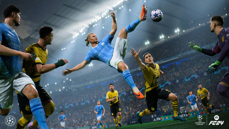 Erling Haaland, do Manchester City, no game 'FC 24', sucessor da série 'Fifa', da EA Sports