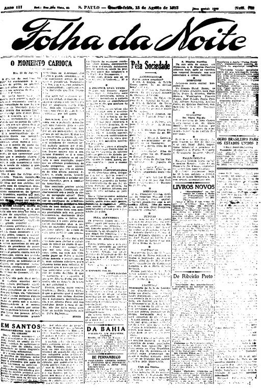 Primeira Página da Folha da Noite de 15 de agosto de 1923